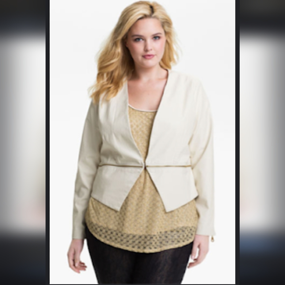 NWT Nordstrom NYNT Cream Women's Leather  Blazer With Alligator Pattern